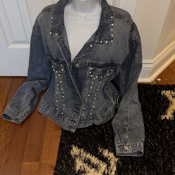 Ci Sono Wear What U 🩶💙luxury diamond stud denim jacket Sz XL - Picture 4 of 15